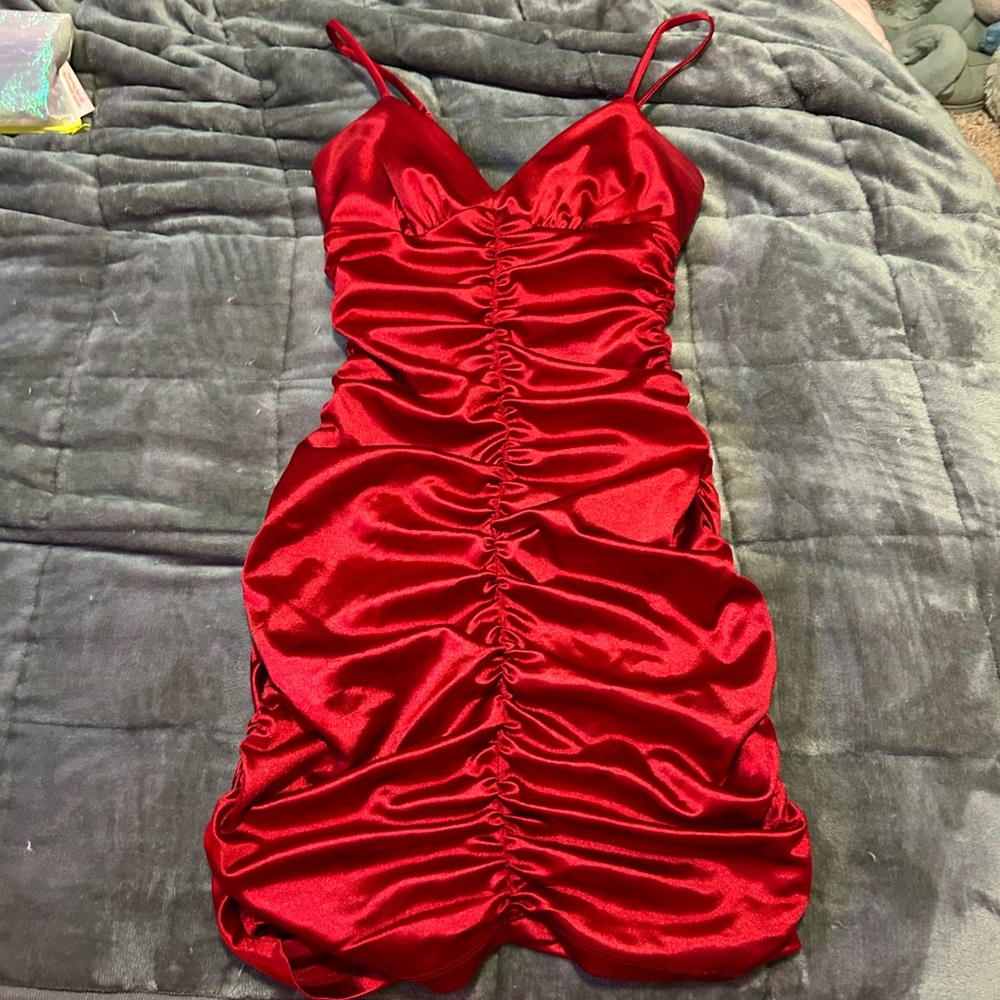 Red Ruched Bodycon Mini Dress